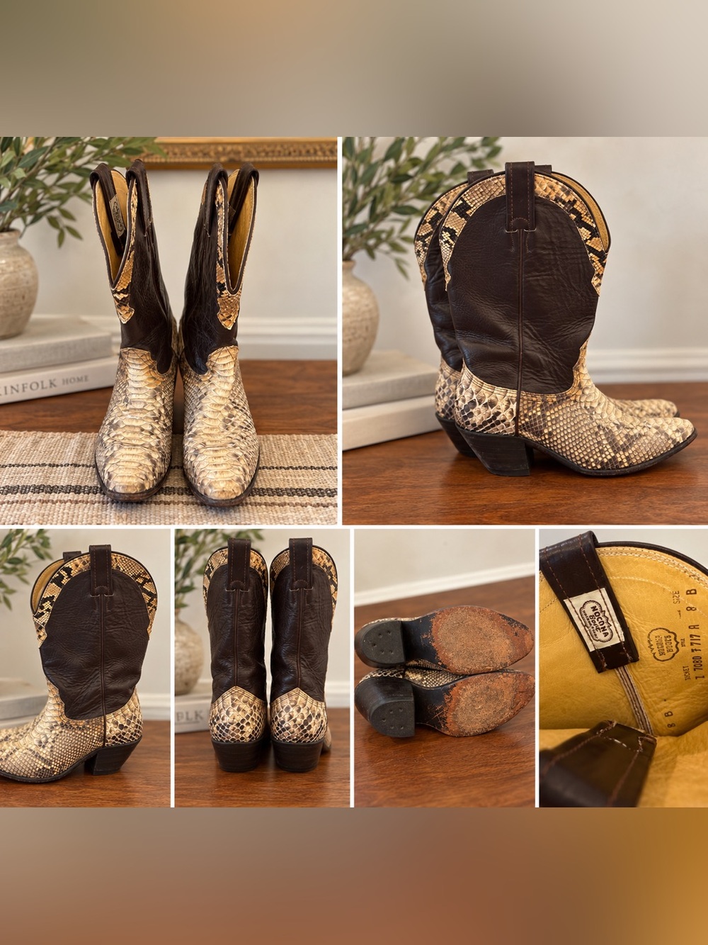 Vintage Nocona Snakeskin Cowboy Boots - Women’s Size 8B